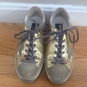 Golden Goose Gold and gold and beige Sneakers